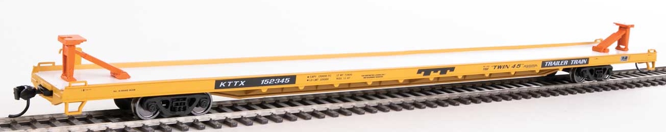 Walthers Mainline HO 910-5720 89' Channel Side Flatcar Trailer-Train ‘Yellow Black Twin 45’ KTTX #152345 