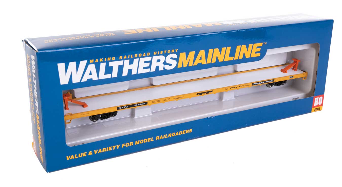 Walthers Mainline HO 910-5721 89' Channel Side Flatcar Trailer-Train ‘Yellow Black Twin 45’ KTTX #154838 