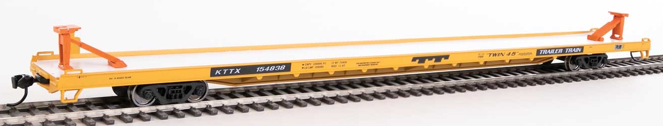 Walthers Mainline HO 910-5721 89' Channel Side Flatcar Trailer-Train ‘Yellow Black Twin 45’ KTTX #154838 