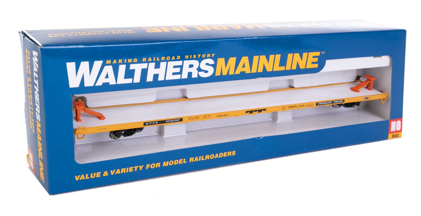 Walthers Mainline HO 910-5722 89' Channel Side Flatcar Trailer-Train ‘Yellow Black Twin 45’ KTTX #155252 