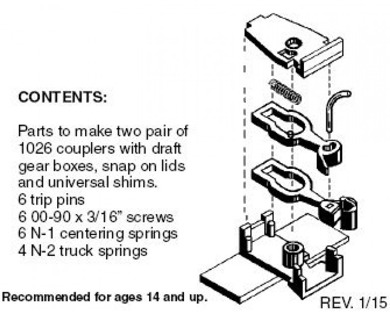 Micro Trains Line N 00102013 (1026) Body Mount Coupler and Adaptor for Flat Cars & Gondolas & 57' TOFCs - 2 Pair