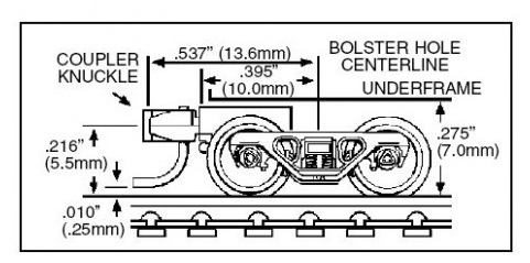 Micro Trains Line N 00302031 (1030) Roller Bearing Trucks with Short Extension Couplers - 1 Pair