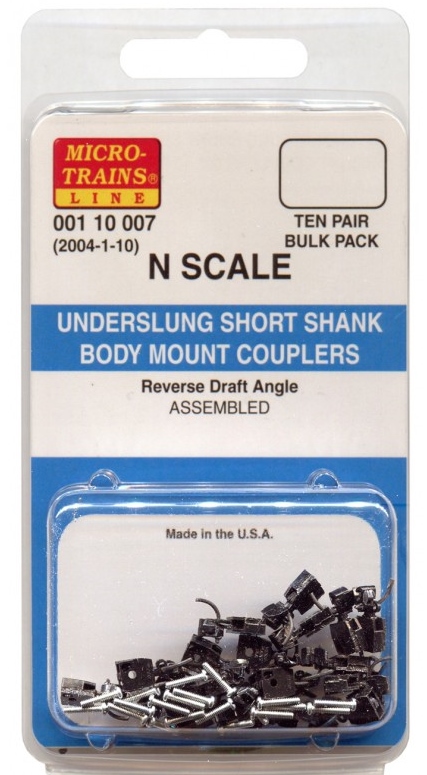 Micro Trains Line N 00110007 (2004-1-10) Underslung Short Shank Body Mount Couplers Assembled - 10 Pair