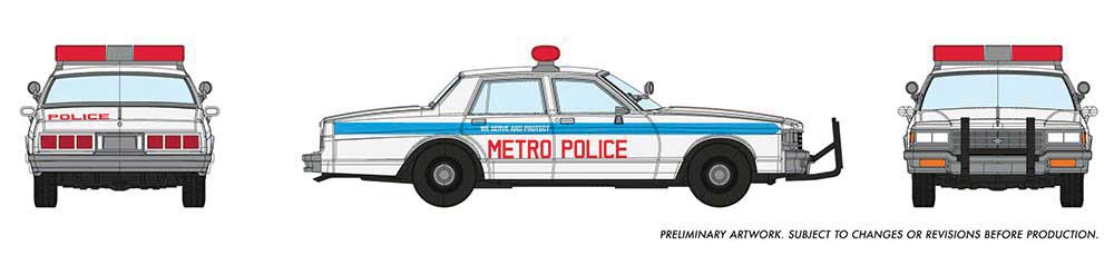 Rapido Trains Inc HO 800008 1980-1985 Chevrolet Impala Sedan - Metro Police White Blue Red