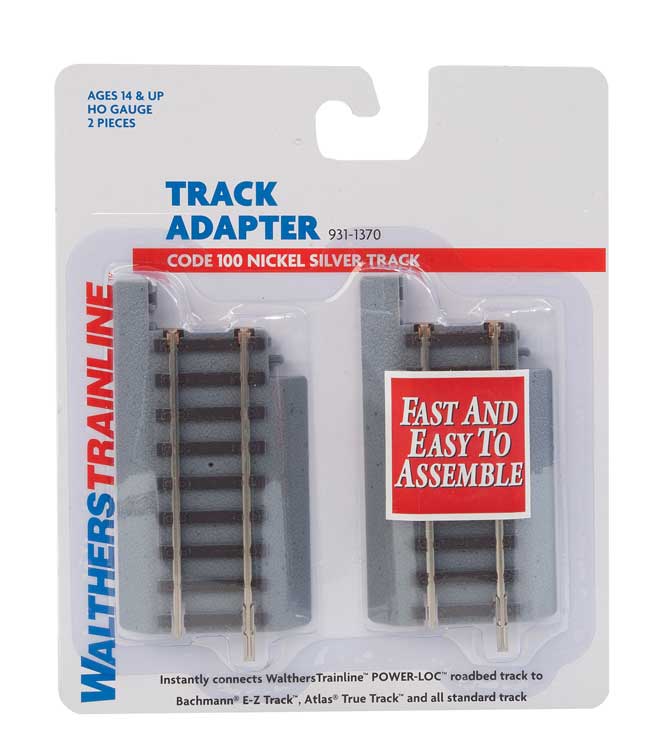 WalthersTrainline HO 931-1370 Power-Loc Code 100 Nickel Silver Track Adapter 2-Pack