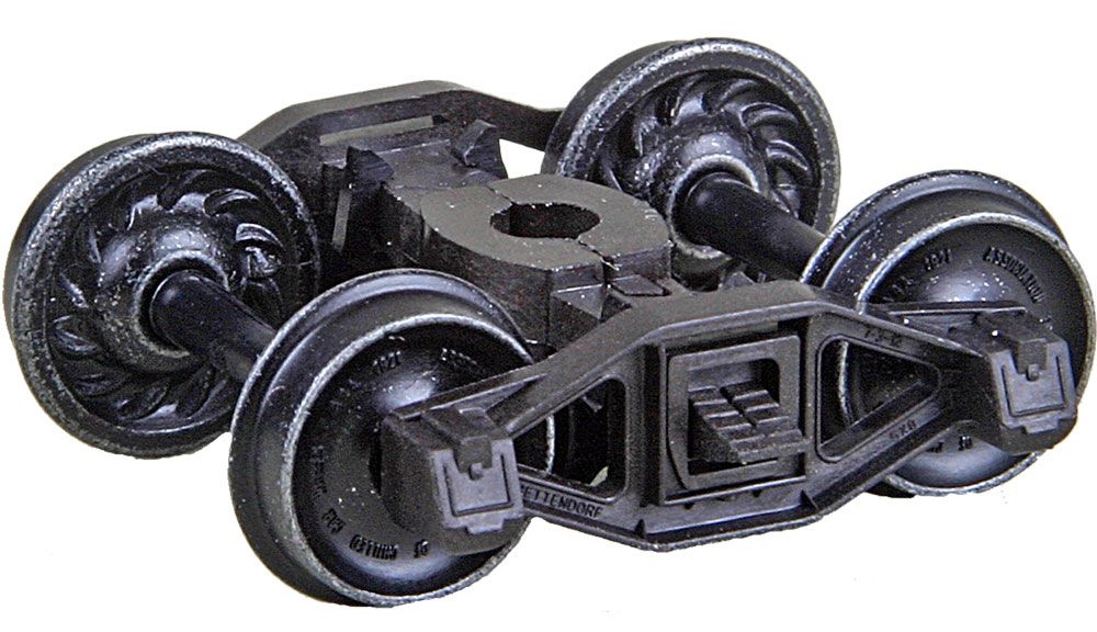Kadee HO #1581 Bettendorf T-Section Self Centering Caboose Trucks with 33 inch Ribbed Back Code 88 Semi-Scale Wheels Leaf Spring 'HGC' - 1 Pair