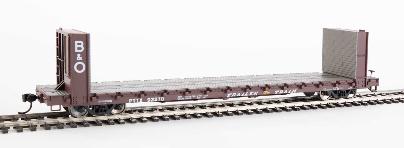 Walthers Mainline HO 910-5815 Pullman-Standard 60' Bulkhead Flatcar 48' IL Trailer-Train Brown with B&O Bulkheads PTTX #92270