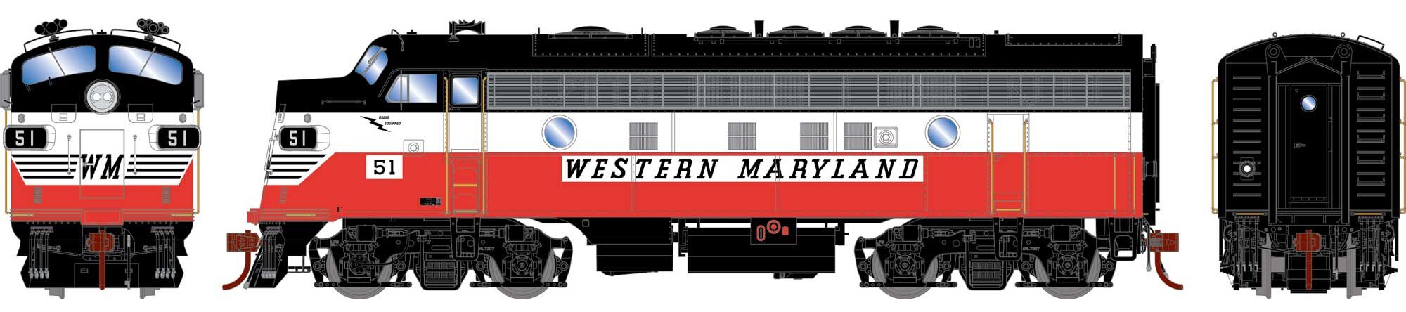 Athearn Genesis HO ATHG19352 DCC Ready EMD F3A Western Maryland WM #51