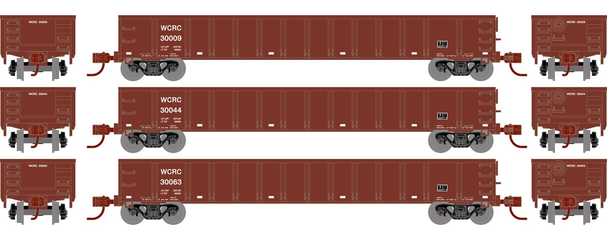 Athearn N ATH3568 52' Mill Gondola Washington Central WCRC 3-Pack