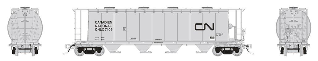 Rapido Trains Inc HO 127025-7109 NSC 3800cuft Covered Hopper Canadian National 'Wet Noodle' Scheme Grey Car CNLX #7109