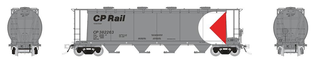 Rapido Trains Inc HO 127028-382325 MIL 3800cuft Covered Hopper CP Rail 'Large Multimark' Silver Repaint CP #382325