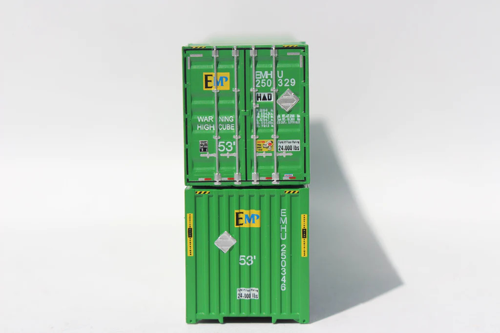 Jacksonville Terminal Company N 537096 53' High Cube Corrugated Side Containers EMP 'Centered logo' Green Set #3 2-Pack