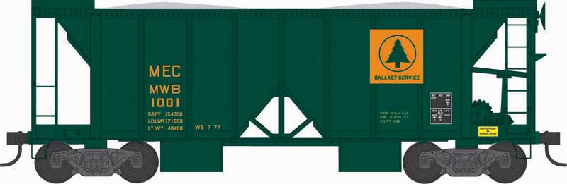 Bowser Executive Line HO 43113 70-Ton 2-Bay Ballast Hopper with Side Chutes (Ballast Gates) Maine Central MEC MWB #1001