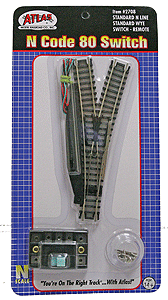 Atlas N 2708 Code 80 No. 4 Remote Turnout 'Standard Line' with Nickel Silver Rail & Black Ties - Wye