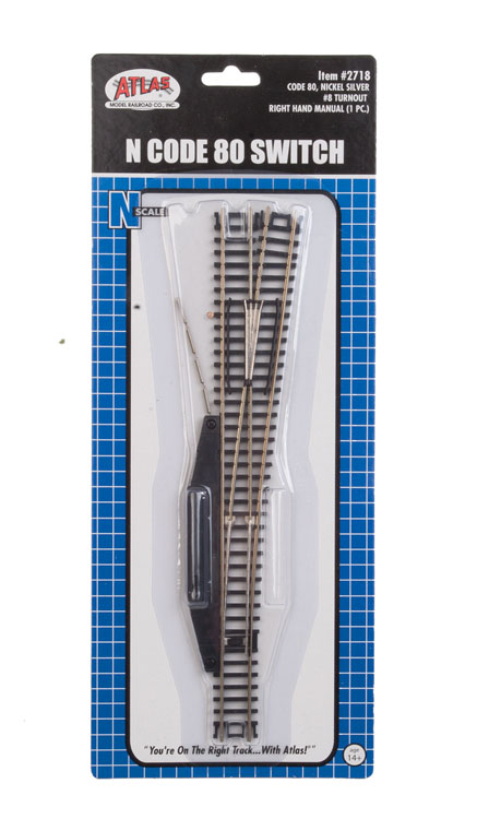 Atlas N 2718 Code 80 No. 8 Manual Turnout 'Standard Line' with Nickel Silver Rail & Black Ties - Right Hand
