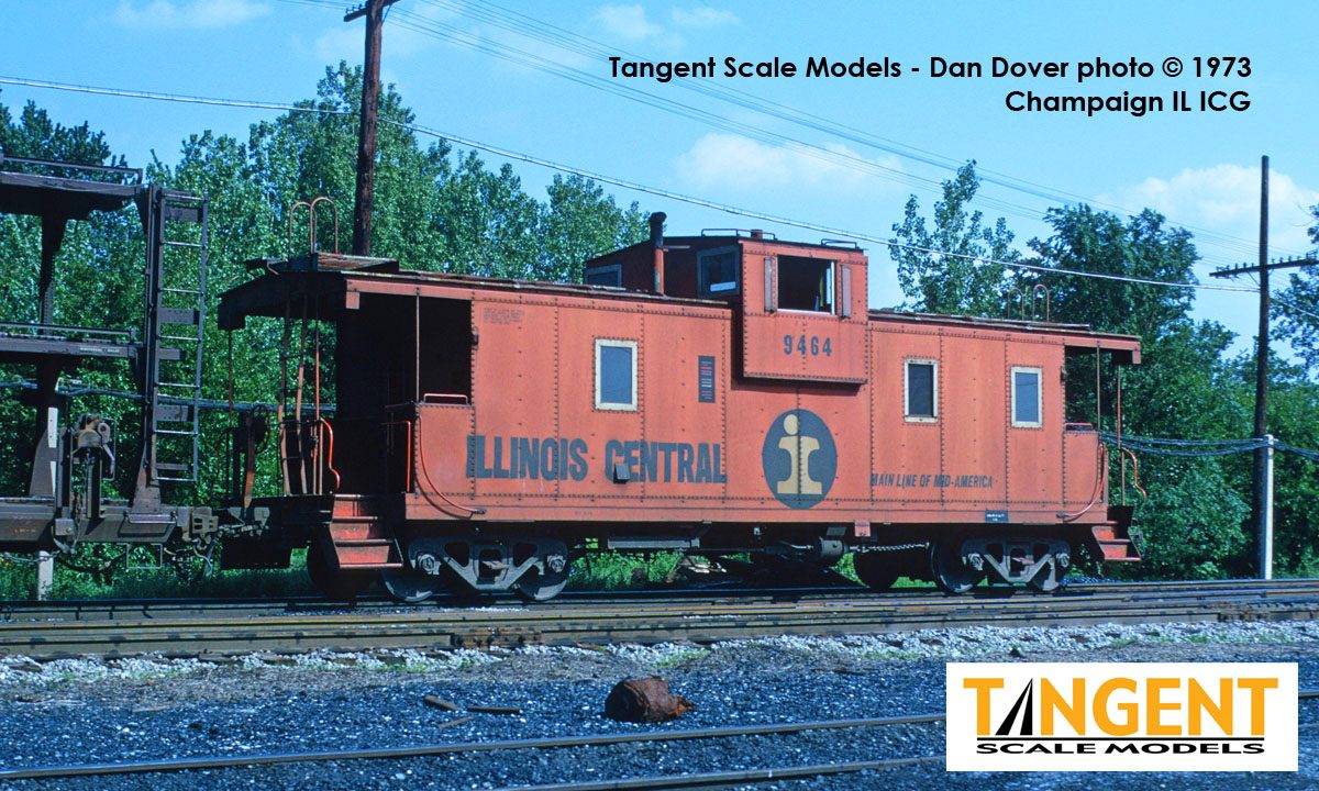 Tangent Scale Models HO 60210-03 IC Centralia Shops Steel Wide-Vision Caboose Illinois Central 'Original Orange Split Rail 1970' IC #9467