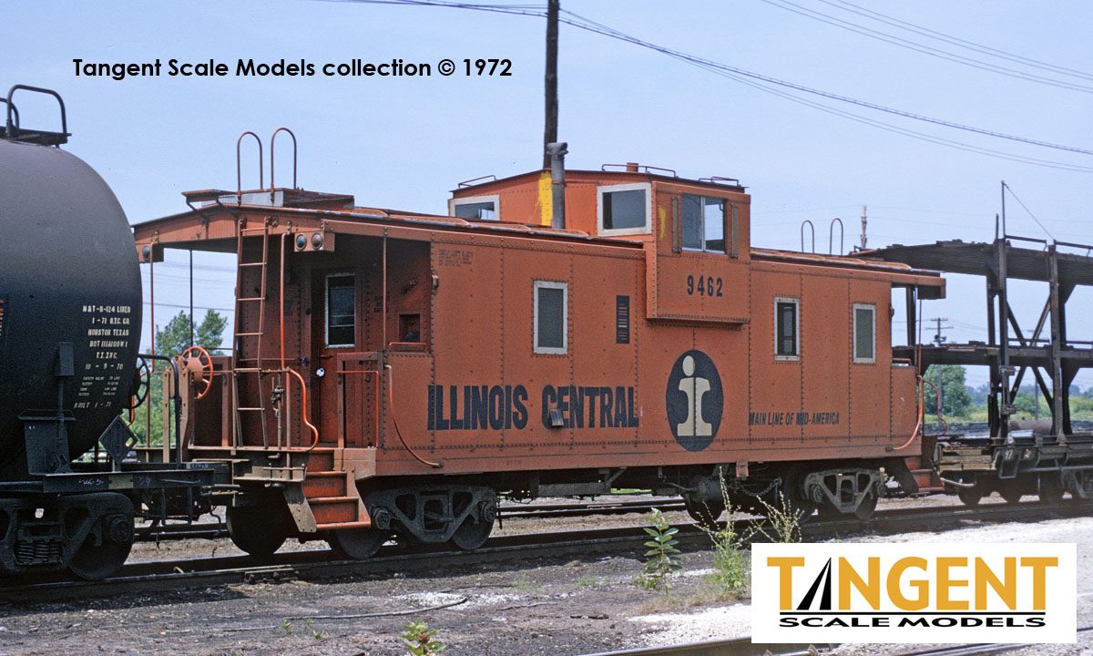 Tangent Scale Models HO 60210-07 IC Centralia Shops Steel Wide-Vision Caboose Illinois Central 'Original Orange Split Rail 1970' IC #9477