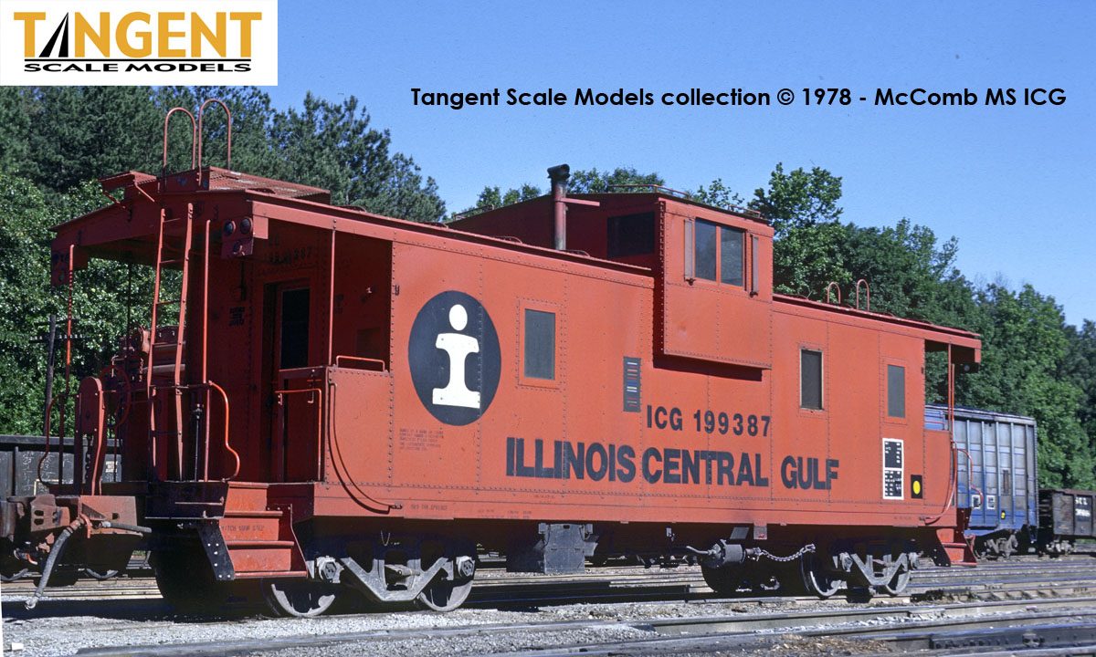 Tangent Scale Models HO 60211-02 IC Centralia Shops Steel Wide-Vision Caboose Illinois Central Gulf 'Orange I-Ball Repaint 1974+' ICG #199407