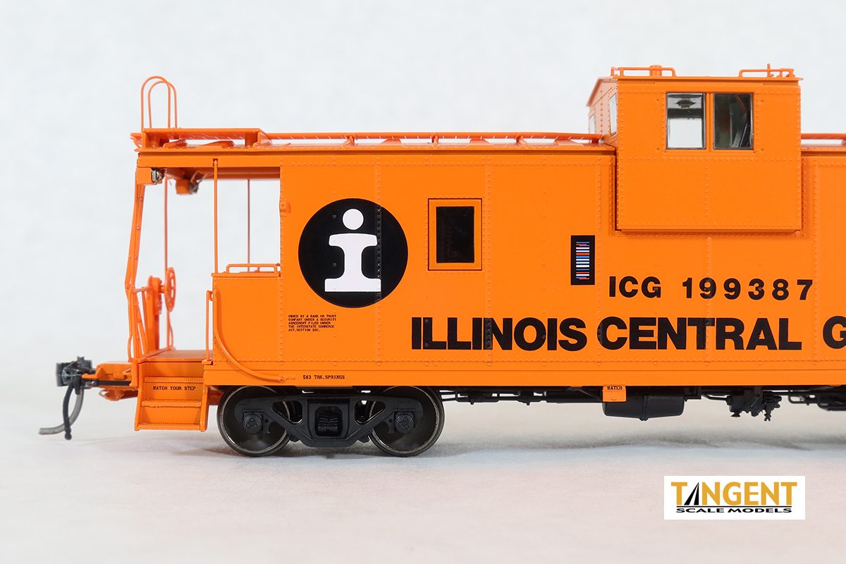 Tangent Scale Models HO 60211-04 IC Centralia Shops Steel Wide-Vision Caboose Illinois Central Gulf 'Orange I-Ball Repaint 1974+' ICG #199439