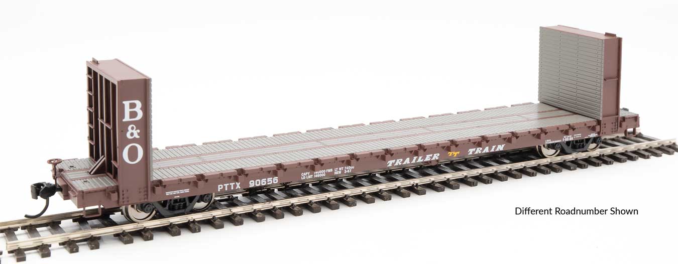 Walthers Mainline HO 910-5829 Pullman-Standard 60' Bulkhead Flatcar 48' IL Trailer-Train with B&O Bulkheads PTTX #90580