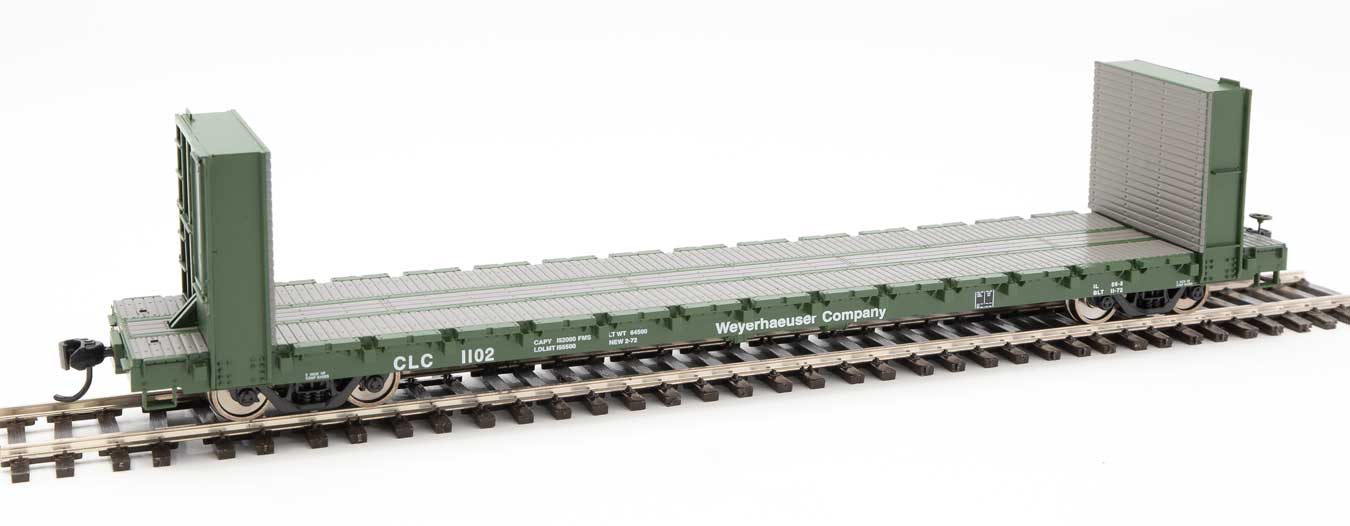 Walthers Mainline HO 910-5854 Pullman-Standard 60' Bulkhead Flatcar 48' IL Weyerhaeuser CLC #1104