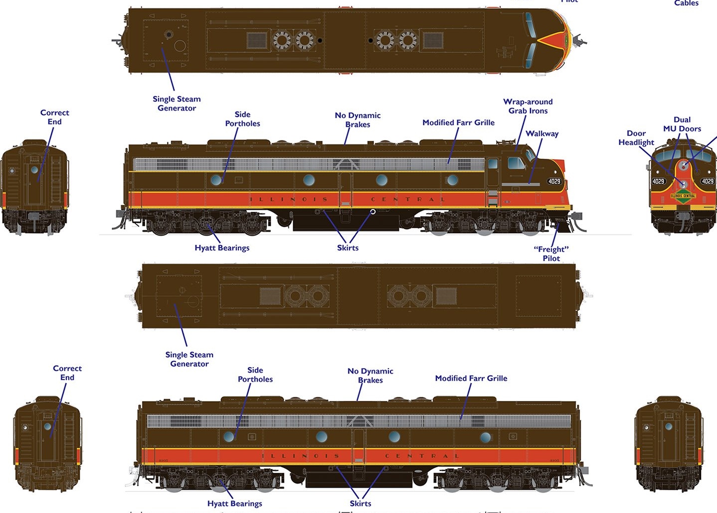 Rapido Trains Inc HO 28025 DCC Ready EMD E8 A-B Set Illinois Central 'Green  Diamond Logo' IC #4030 and IC #4105