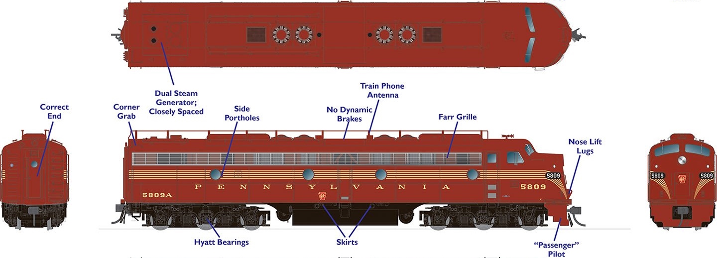 Rapido Trains Inc HO 28030 DCC Ready EMD E8A Pennsylvania RR '5 Stripe Scheme' PRR #5809