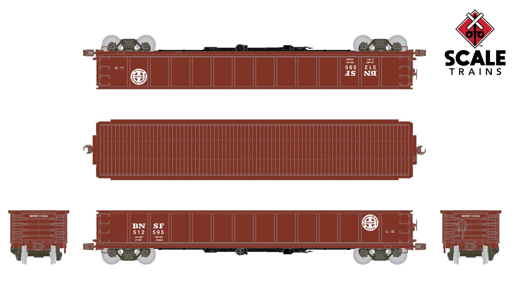 ScaleTrains Kit Classics HO SXT1175 CB&Q Havelock Shops 52’ 6” Gondola BNSF Railway 'Circle-Cross' BNSF #512627