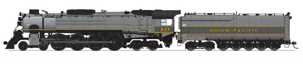 Broadway Limited Imports HO 7366 Union Pacific 4-8-4 Class FEF-2 with Paragon4 Sound/DC/DCC and Smoke 'Two-Tone Grey w/ Yellow' UP #829