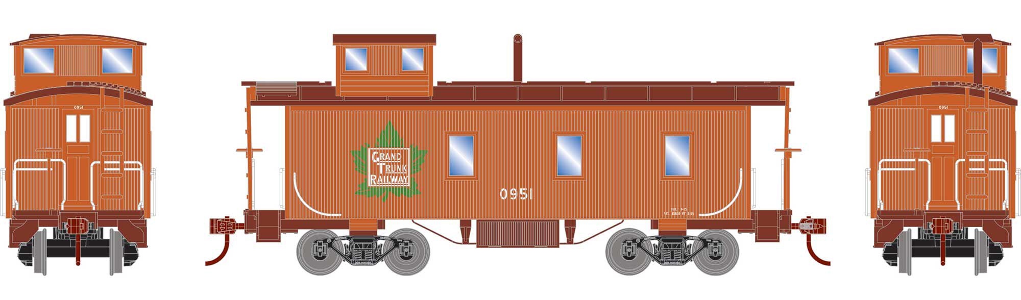 Athearn Roundhouse HO RND11717 30' 3-Window Caboose Grand Trunk Western GTW #0951