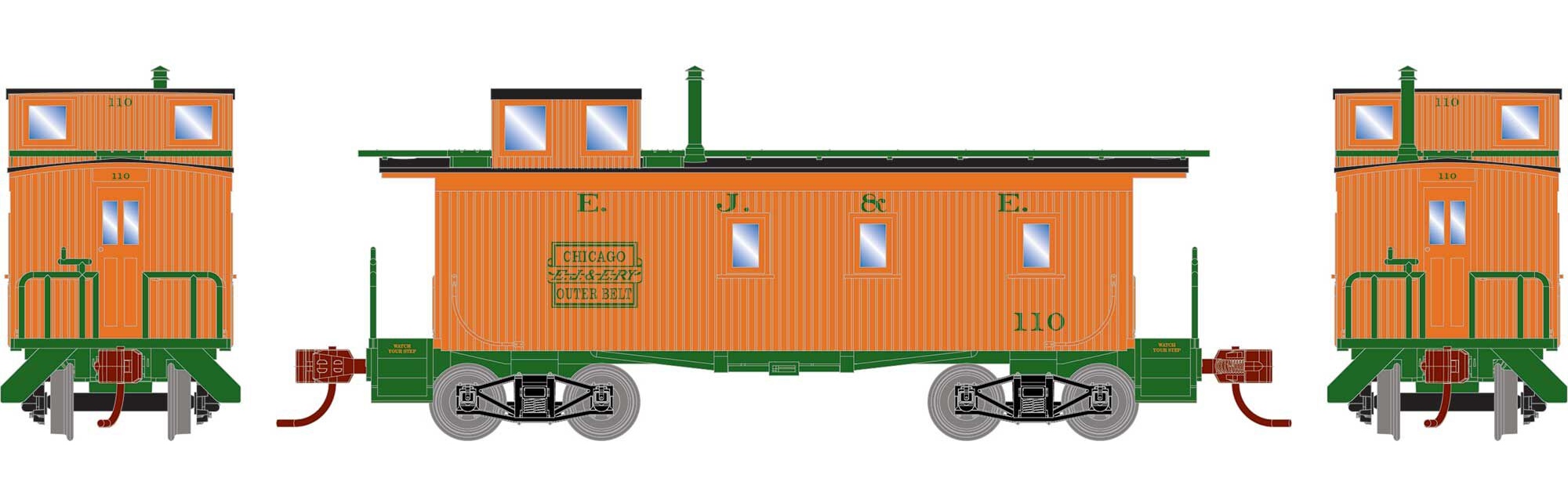 Athearn N ATH12084 30' 3-Window Caboose Elgin Joliet & Eastern EJ&E #110