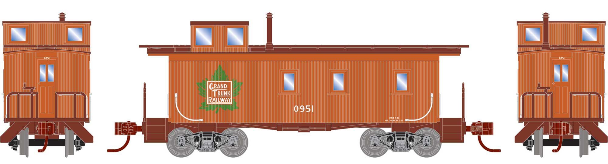 Athearn N ATH12086 30' 3-Window Caboose Grand Trunk Western GTW #0951