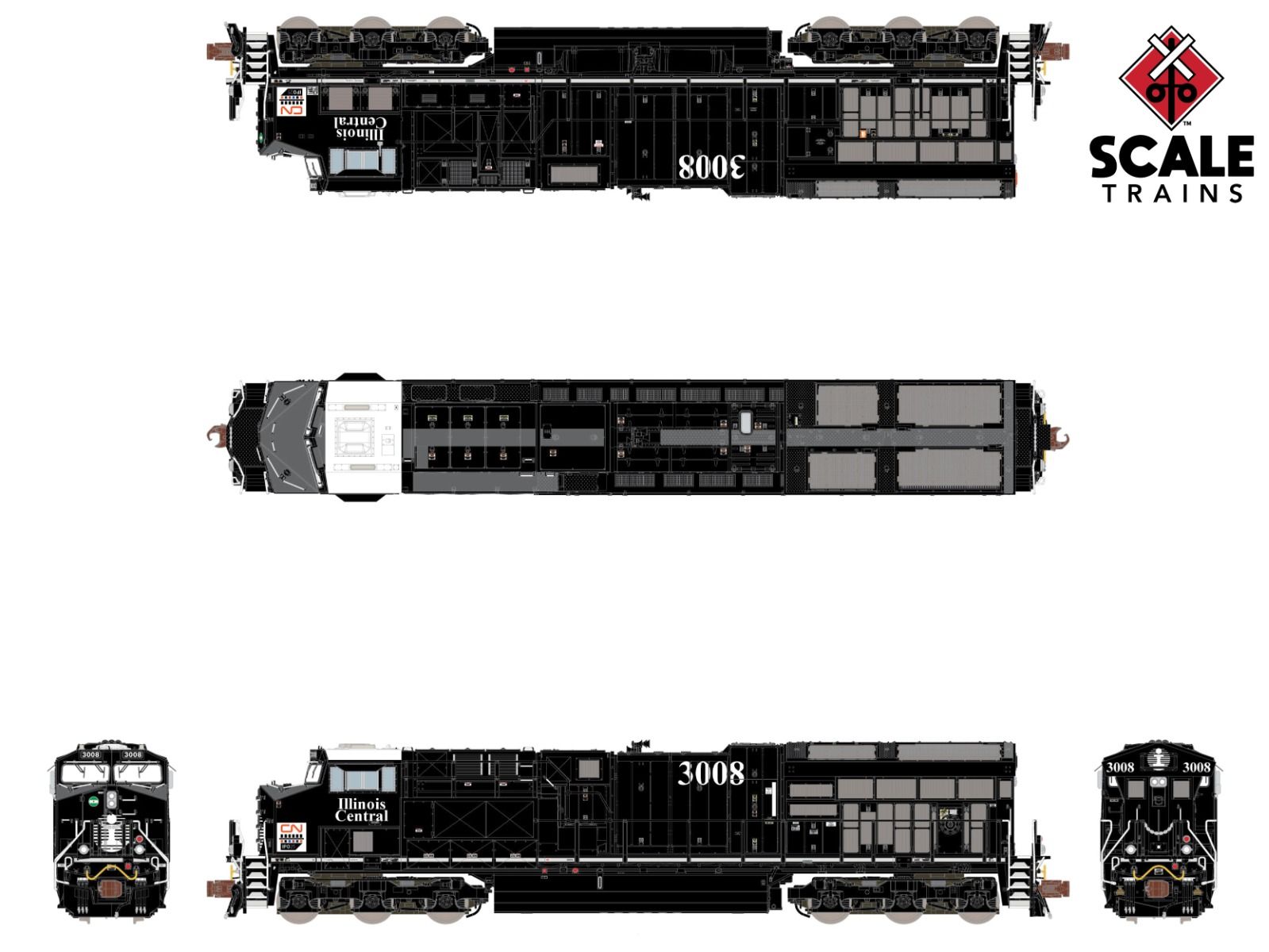 ScaleTrains Rivet Counter N SXT33634 DCC/ESU LokSound 5 Equipped GE ET44 Canadian National ‘Illinois Central Heritage’ CN #3008