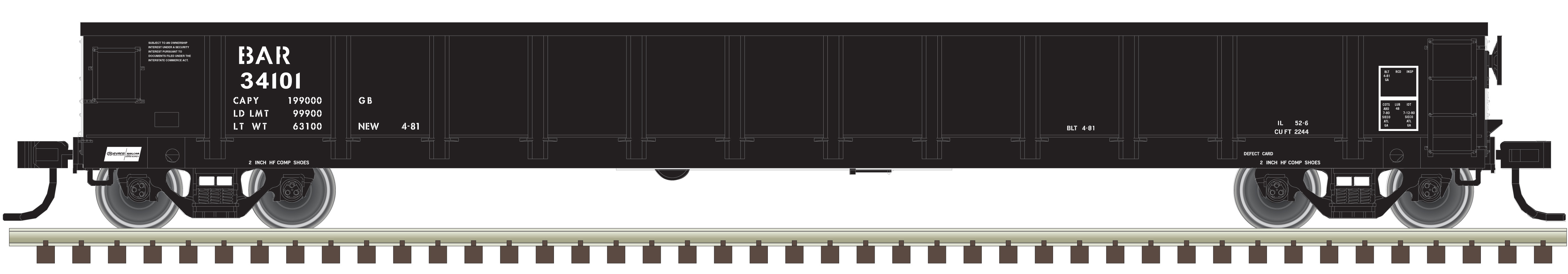 Atlas Trainman HO 20006854 Evans 52' Gondola Bangor & Aroostook BAR #34105