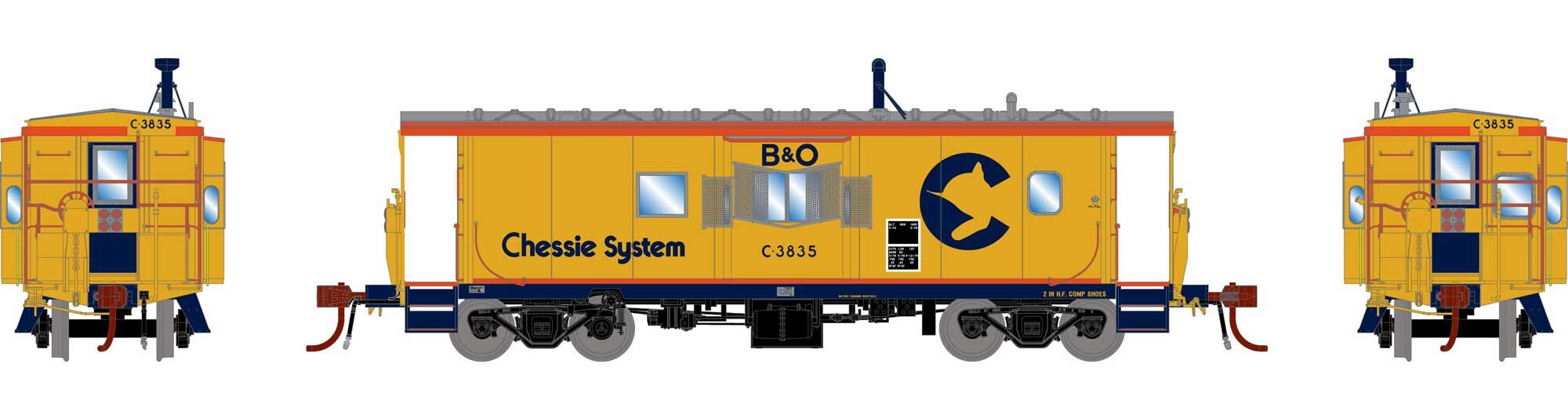 Athearn Genesis HO ATHG78347 DCC/Tsunami SoundCar Equipped C-26A ICC Caboose with Lights & Sound Chessie/B&O #C-3835