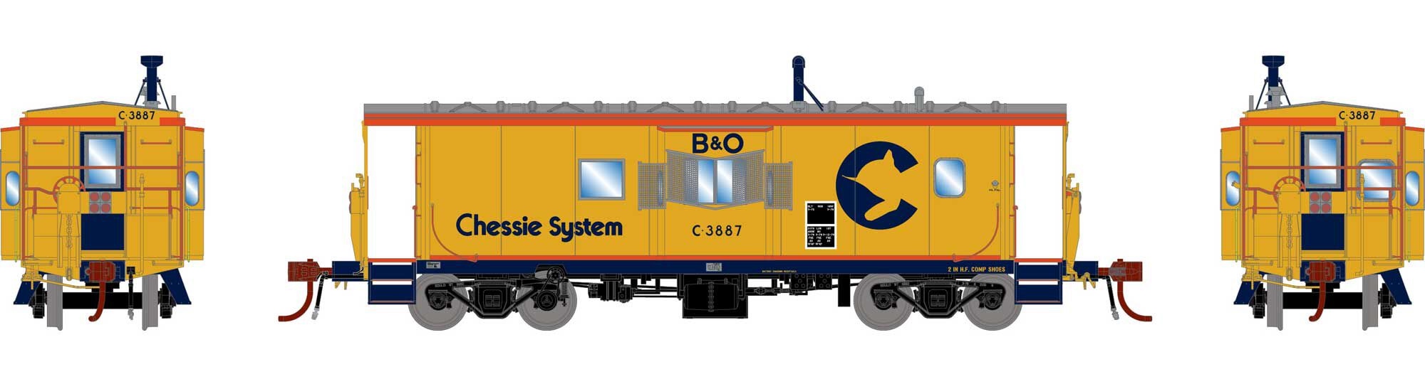 Athearn Genesis HO ATHG78348 DCC/Tsunami SoundCar Equipped C-26A ICC Caboose with Lights & Sound Chessie/B&O #C-3887