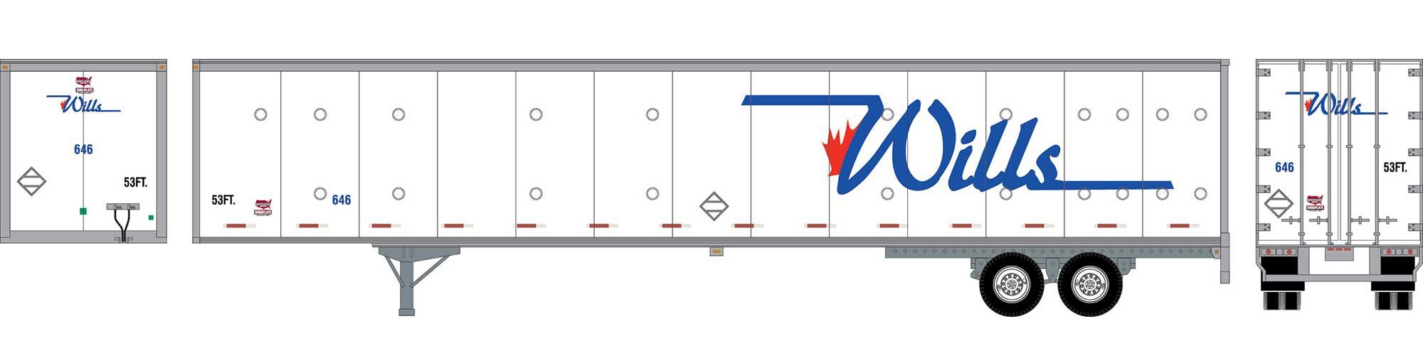 Athearn RTR HO ATH72813 53' Wabash Duraplate Trailer Willis #646