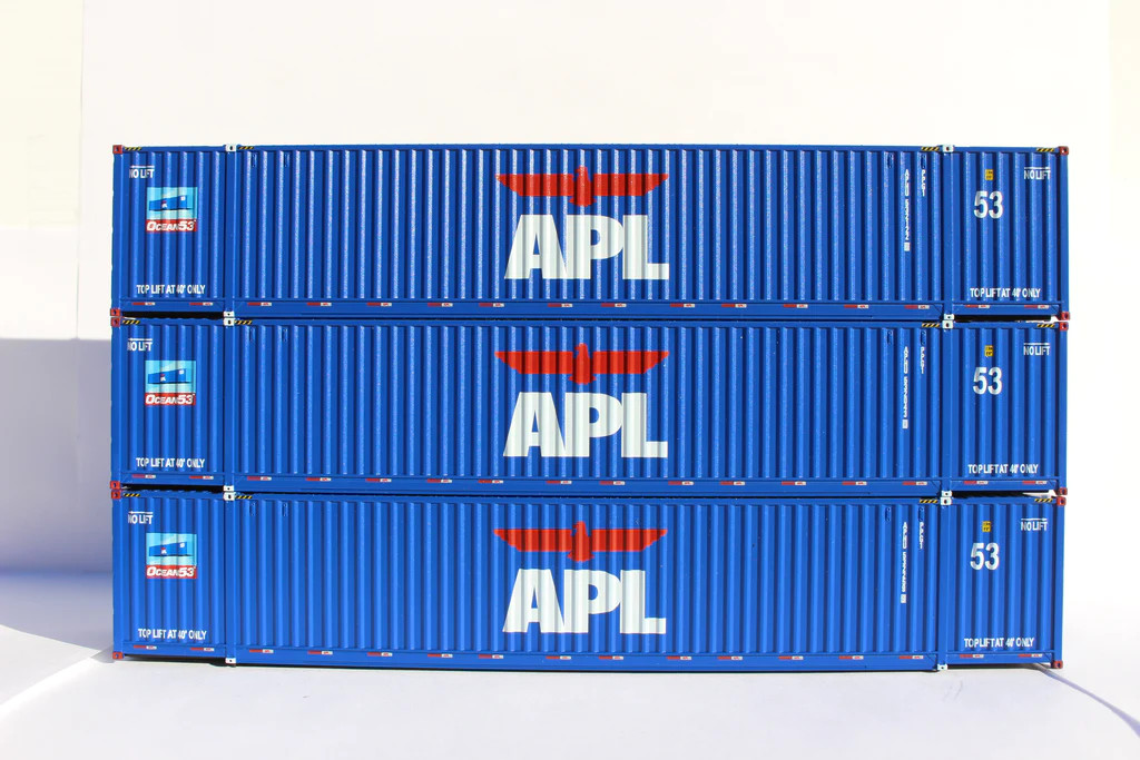 Jacksonville Terminal Company HO 953037 53' Ocean Corrugated Side Container APL 'Large logo No Lift' set #1 3-Pack