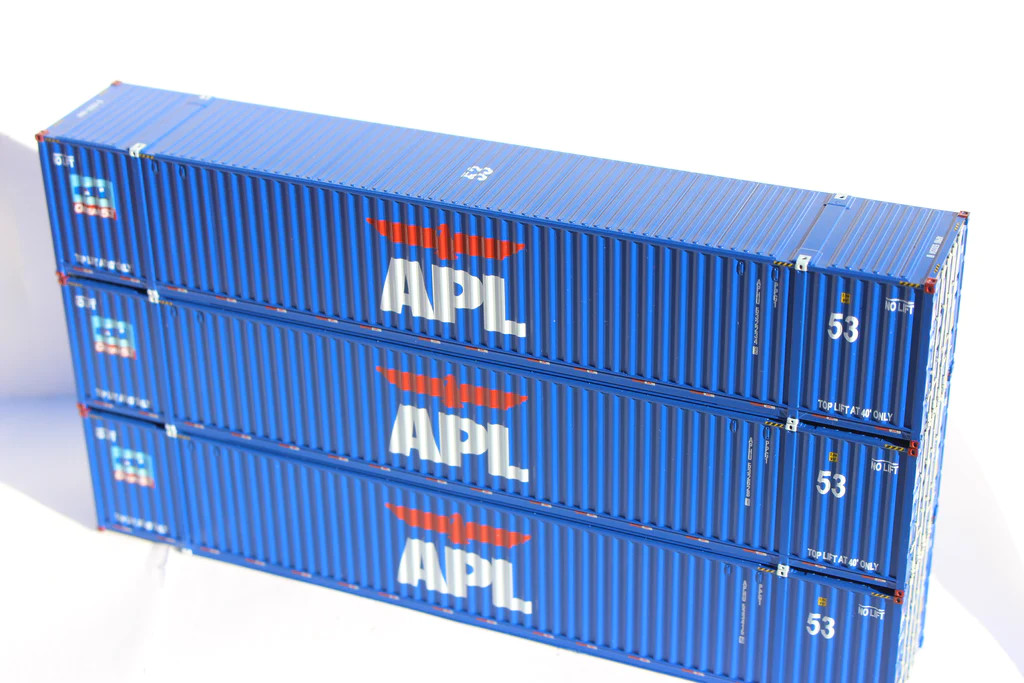 Jacksonville Terminal Company HO 953052 53' Ocean Corrugated Side Container APL 'Large logo No Lift' set #2 3-Pack