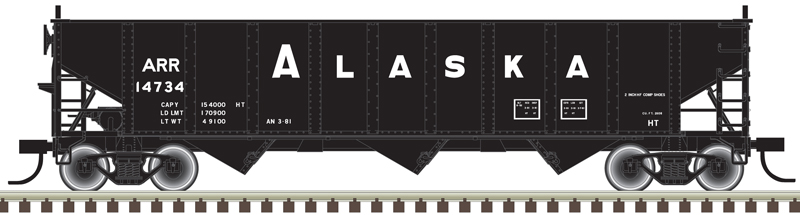 Atlas Trainman HO 20006915 AAR 70 Ton 9-Panel 3-Bay Open Hopper Arched End Alaska Railroad ARR #14783