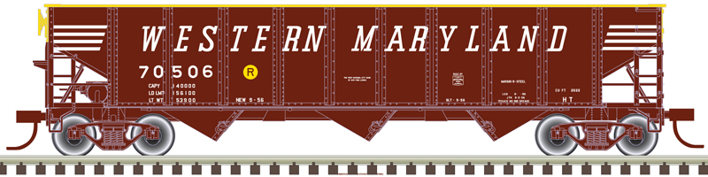 Atlas Trainman HO 20006923 AAR 70 Ton 9-Panel 3-Bay Open Hopper Standard End Western Maryland WM #70002