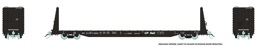 Rapido Trains Inc HO 147002-317410 Marine Industries 66' Bulkhead Flatcar CP Rail 'Black' CP #317410