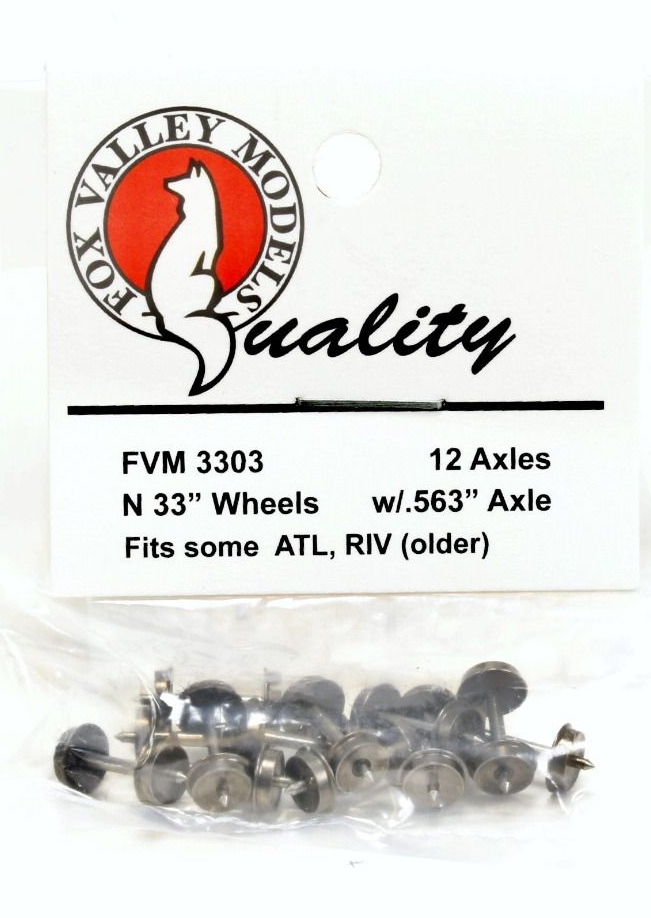 ScaleTrains Fox Valley Models N FVM3303 Semi-Scale Wheelsets .563” Axle 33" Wheel 12-Pack