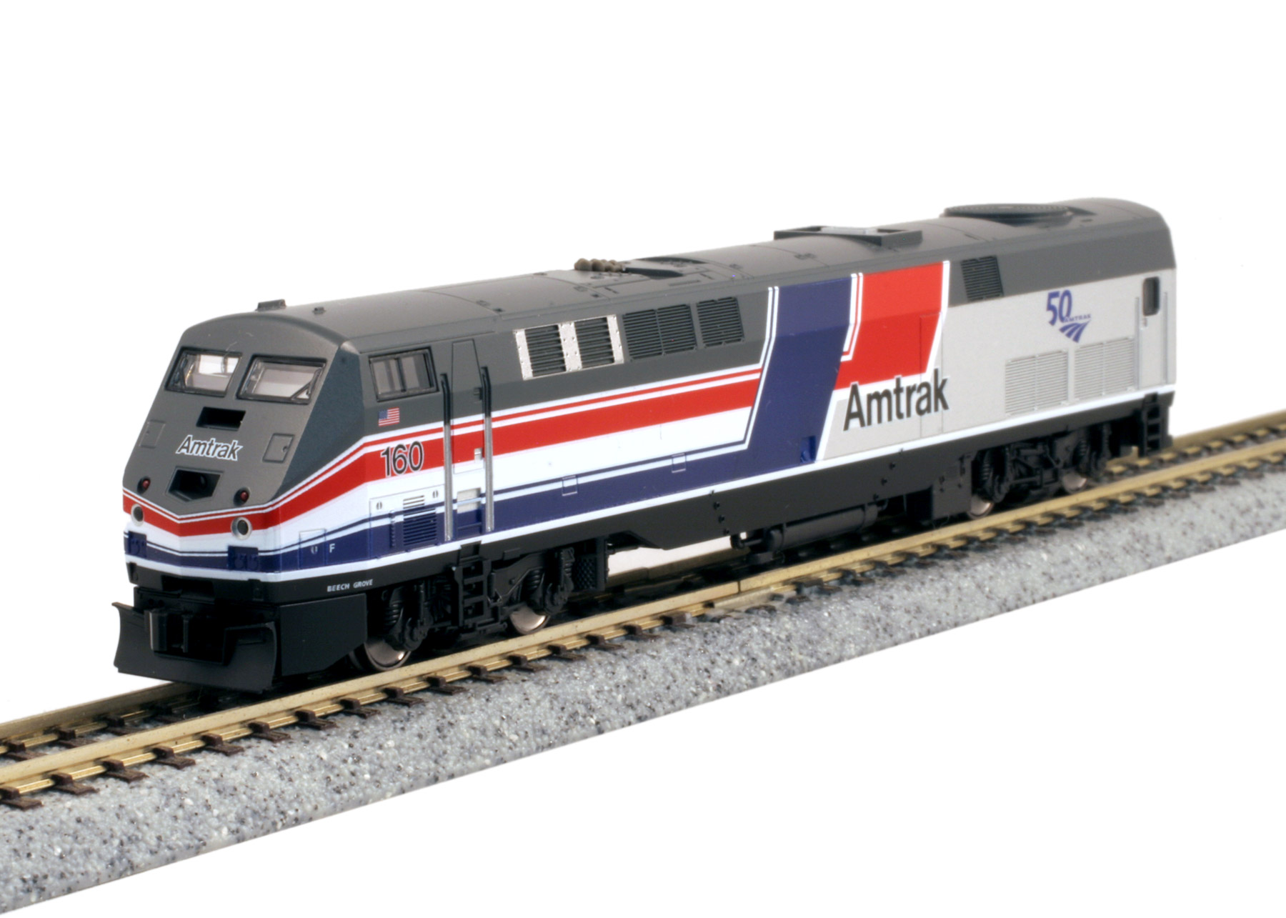 Kato N 176-6038-LS-DMW GE P42 Genesis with DCC/ESU LokSound V5 Amtrak 'Dash  8' Phase III w/ 50th Anniversary Logo AMTK #160