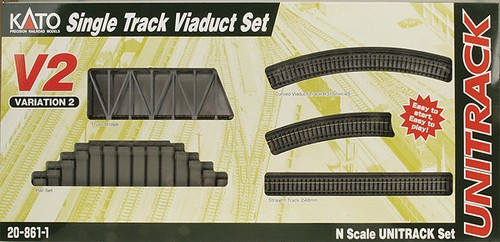 Kato N 20-861 Unitrack V2 Single Track Viaduct Set with Red Bridge