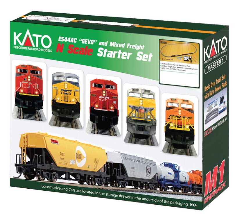 Kato N 106-0024 DCC Ready GE ES44AC GEVO Mixed Freight Starter Set - BNSF 'Swoosh'