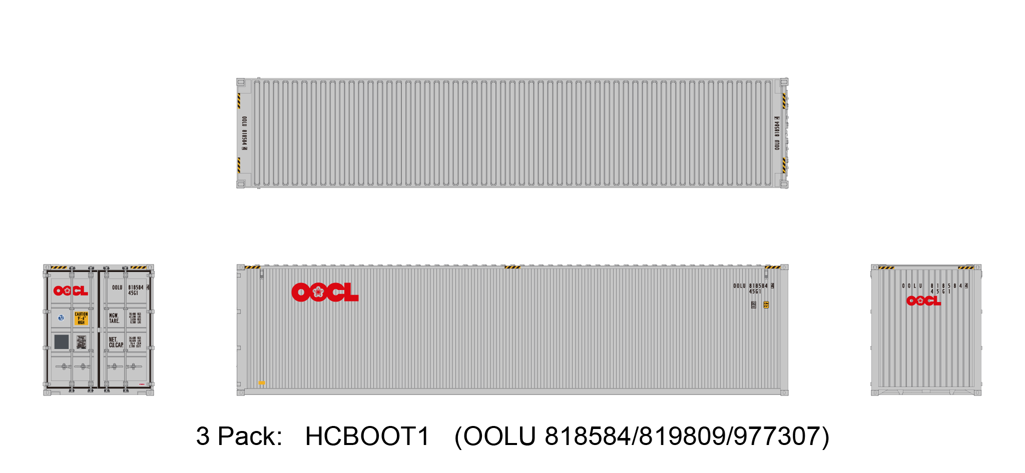 Aurora Miniatures HO HCBOOT1 40′ Hi-Cube Dry Containers OOCL 3-Pack