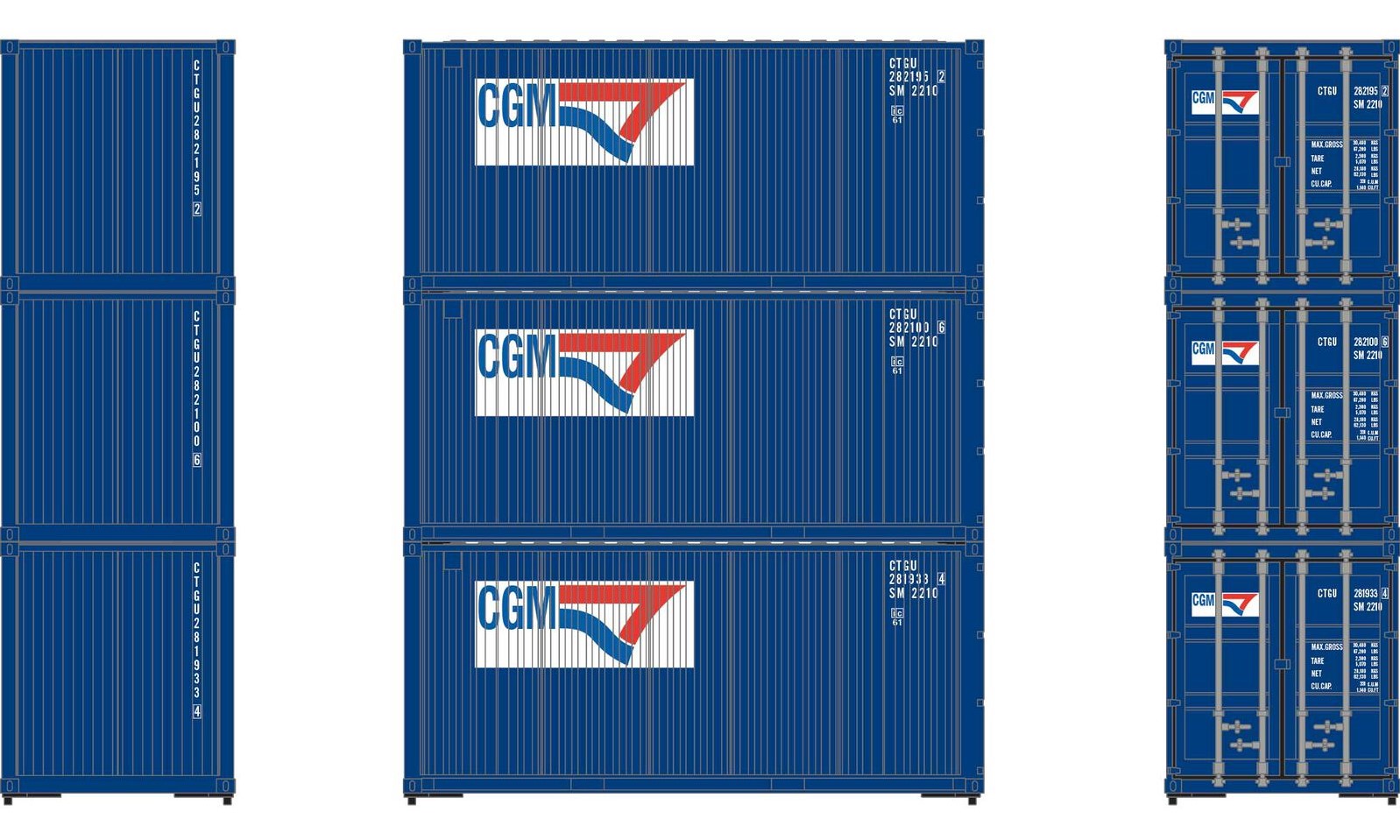 Athearn HO ATH27788 20' Corrugated Container CGM CGTU #2 3-Pack