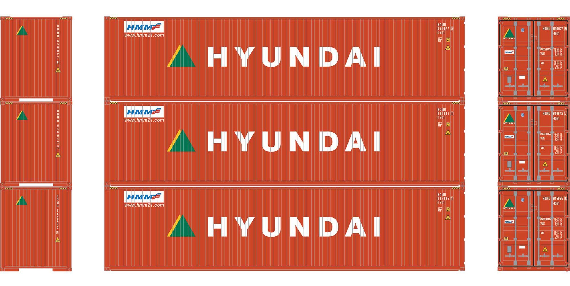 Athearn HO ATH28387 40' Corrugated Container Hyundai 3-Pack