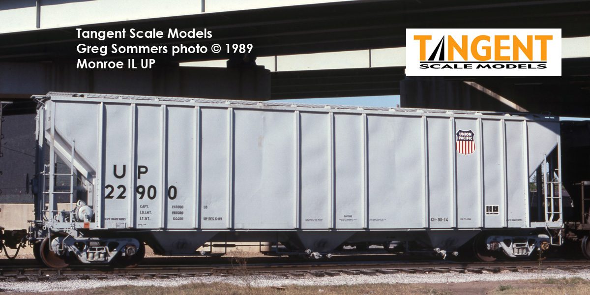 Tangent Scale Models HO 28112-04 General American 4700 Covered Hopper Union Pacific 'Gray Repaint 1989' UP #22928